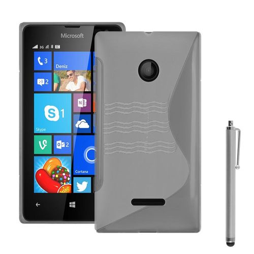 Coque Silicone Pour Microsoft Nokia Lumia 435/ 435 Dual Sim Gel Motif S Au Dos - Transparent + Stylet