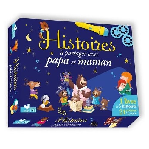Histoires À Partager Avec Papa Et Maman - Coffret Avec 1 Livre De 3 Histoires, 1 Lampe De Poche Et 24 Scènes À Projeter