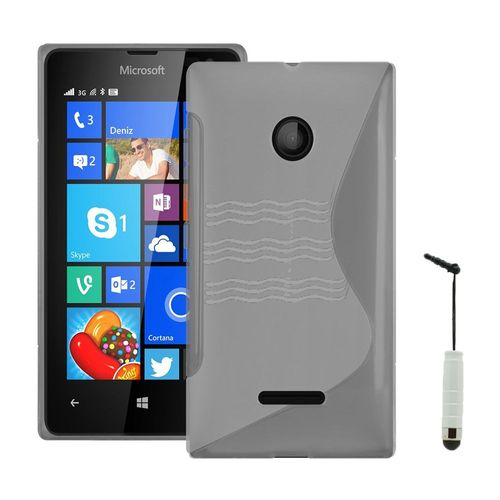 Coque Silicone Pour Microsoft Nokia Lumia 435/ 435 Dual Sim Gel Motif S Au Dos - Transparent + Mini Stylet