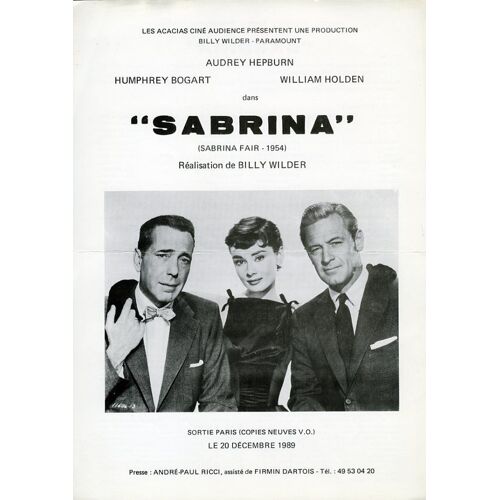 Sabrina, Synopsis, De Billy Wilder, Avec Humphrey Bogart, Audrey Hepburn, William Holden