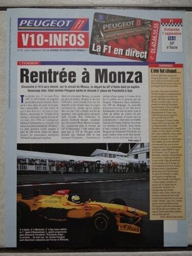 V10 Infos N° 85 : Rentree A Monza / Peugeot Sport F1