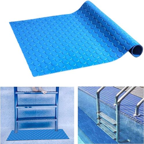 Tapis d'échelle Piscine 1,5 mm d'Épaisseur - Marchepied Antidérapant pour Piscine Hors Sol et Creusée (Bleu, 23 x 90 cm)
