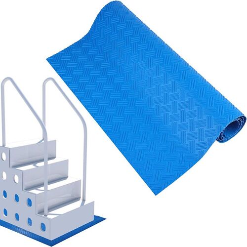 Tapis Échelle Piscine 90x40cm, 1,5 mm d'Épaisseur Tapis d'Échelle de Piscine Marchepied Antidérapant pour Piscine Hors Sol et Creusée (Bleu)