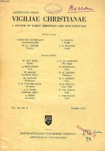 Vigiliae Christianae, Vol. Iii, Nr. 4, Oct. 1949 (Offprint), La Technique De L'edition A L'epoque Patristique