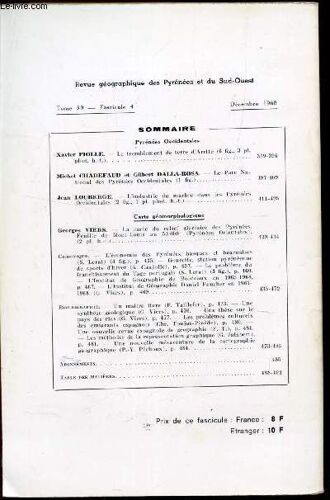 Revue Geographie Des Pyrenees Et Du Sud Ouest - Tome 39- Decembre 1968 - Fascicule 4.