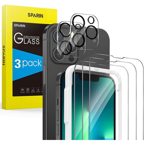 3 Pièces Verre Trempé iPhone 13 Pro Max 6,7 Pouces, Avec 2 Pièces Caméra Protection Écran, Vitre Protecteur Avec Outil DInstallation, 9h Dureté Film Protection