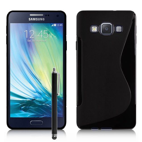 Coque Silicone Pour Samsung Galaxy A7 5.5" Gel Motif S Au Dos - Noir + Stylet