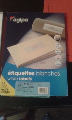 Apli-Agipa Etiquettes - Adhésif Permanent - Blanc - 70 X 16.9 Mm 5100 Étiquette(S) (100 Feuille(S) X 51 Étiquettes