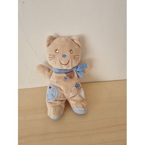Doudou Chat Beige Bleu Pommette
