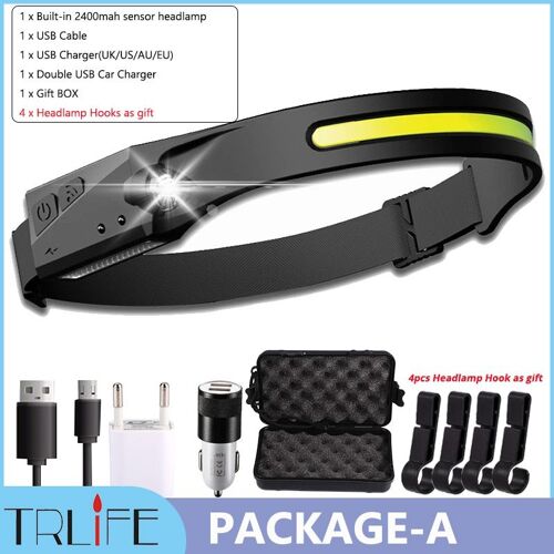 Forfait A-2400mah - Mini Lampe Frontale Portable À Led Cob Intégrée, Alimentée Par Capteur, Rechargeable Par Usb, Idéale Pour Le Camping, 2400mah