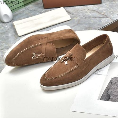 Chaussures Chaussures De Marche D'été En Daim Pour Femmeschaussures Platesserrure En Métalmocassins Paresseuxsemelle Soupleà Enfilermocassin Décontractéchaussures Bonnetcuir Véritable