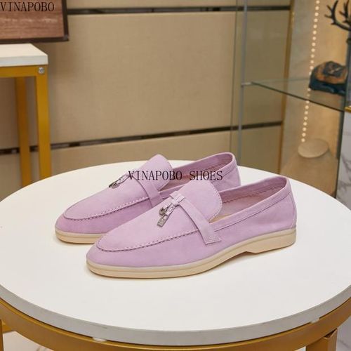 Chaussures Chaussures De Marche D'été En Daim Pour Femmeschaussures Platesserrure En Métalmocassins Paresseuxsemelle Soupleà Enfilermocassin Décontractéchaussures Bonnetcuir Véritable