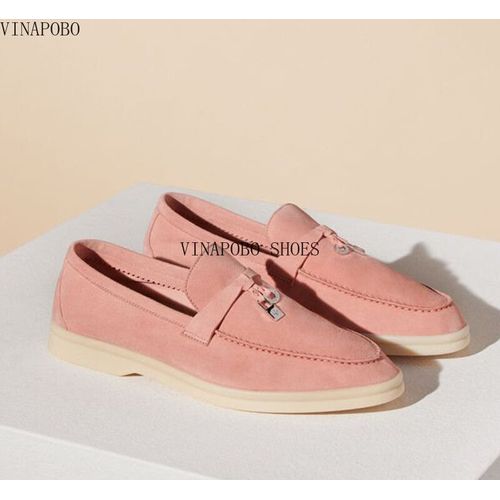 Chaussures Chaussures De Marche D'été En Daim Pour Femmeschaussures Platesserrure En Métalmocassins Paresseuxsemelle Soupleà Enfilermocassin Décontractéchaussures Bonnetcuir Véritable