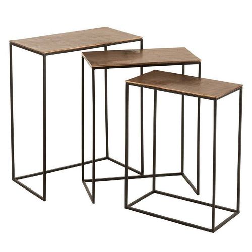 Set 3 Tables Gigognes Métal Doré 53x29x66cm