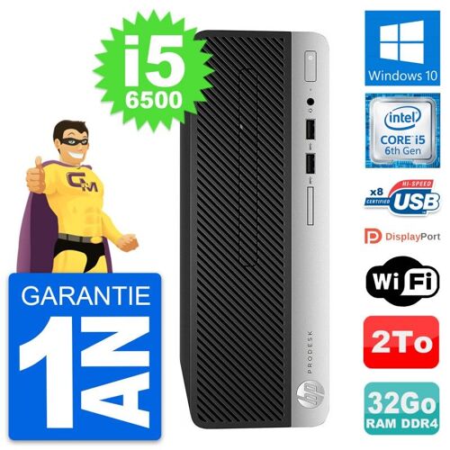 PC HP ProDesk 400 G4 SFF Intel Core i5-6500 RAM 32Go Disque 2To Windows 10 Wifi