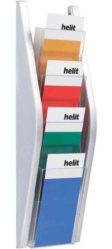 Helit Porte-Brochure, 1/3 A4 Portrait, 4 Compartiments, Argent