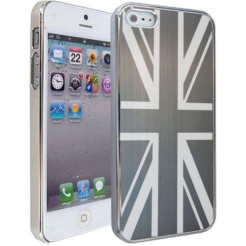 Coque Rigide Aluminium Gris Silver Avec Drapeau Uk Pour Apple Iphone 5s