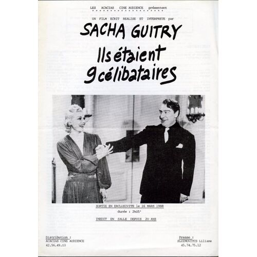 Ils Étaient 9/Neuf Célibataires, Synopsis Dépliant, Sacha Guitry, Marguerite Pierry, Elvire Popesco
