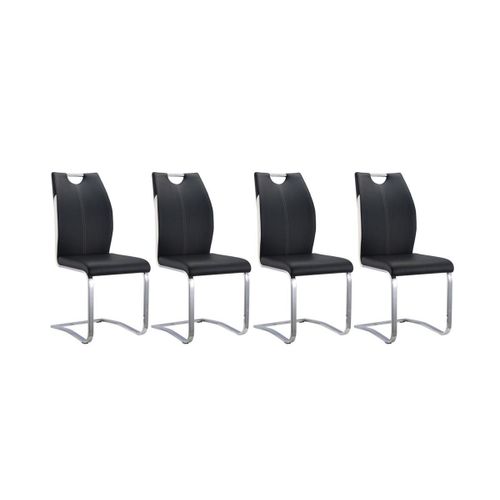 Lot De 4 Chaises Winch - Simili Noir & Blanc - Pieds En Métal Chromé
