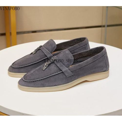 Chaussures Mocassins En Daim Bout Rond Pour Femmeschaussures Plates Décontractéesbord Incrustéconception De Pendentif En Métal Glandschaussures De Marche Enfilerhaute Qualité