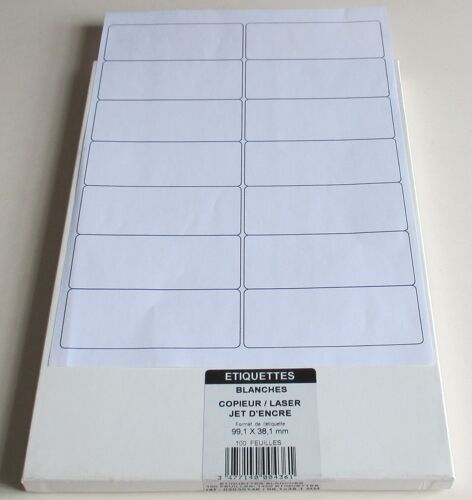 Lot De 77 Planches Prédécoupées Représentant 1078 Étiquettes Adhésives Blanches Pour Copieur/Laser Jet D'encre- Code 02030146 - 99.1x38.1mm