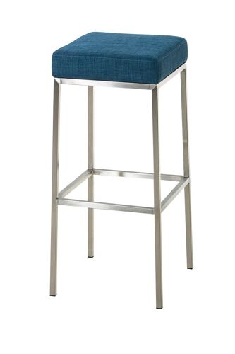 Tabouret de bar hauteur d'assise 76 cm avec repose-pieds design moderne tissu bleu 10_0001220