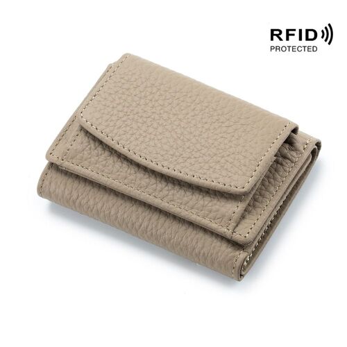 Portefeuille en cuir souple Rfid (gris) - Portefeuille court pliable pour femme, petit portefeuille à trois volets minimaliste, porte-monnaie de poche pour femme, portefeuille multi-porte-cartes