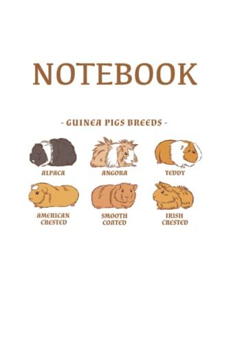 Notebook Guinea Pigs Breeds Alpaca Angora Teddy American Crested Smooth Coated Irish Crested: Notebook 120 Pages, Size 15.24 X 22.86 Cm
