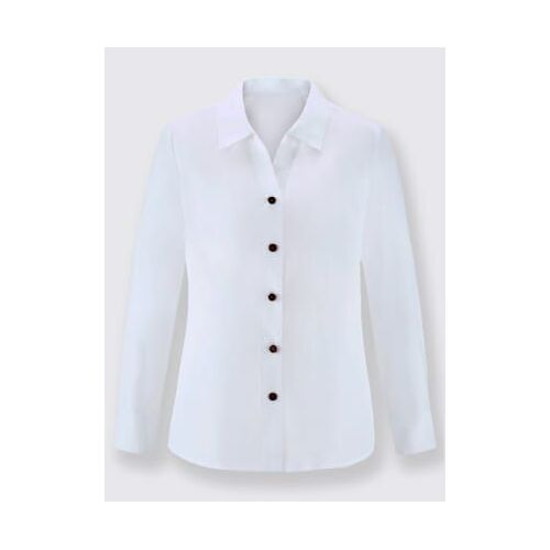 Chemisier Coupe Classique Col Chemise Manches Longues Avec Boutons Contrastés - - Blanc
