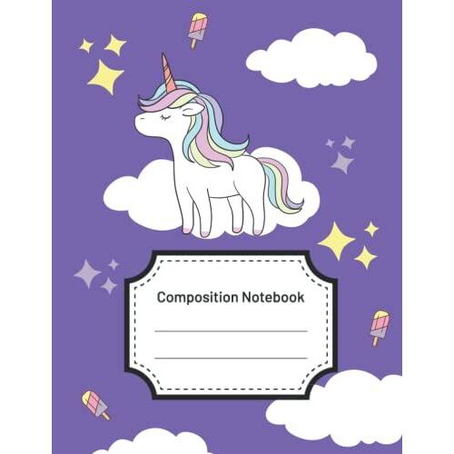 Composition Notebook For Kids, Dark Purple Unicorn Theme: Composition Notebook, 120 Lines, 8.5x11 Inches, Wide-Ruled