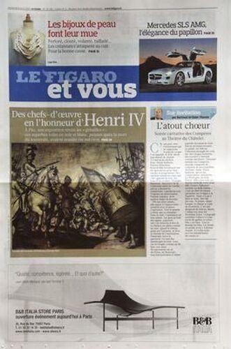 Figaro Et Vous (Le) N° 20431 Du 09/04/2010 - Les Bijoux De Peau Font Leur Mue  - Mercedes Sls Amg / L'elegance Du Papillon - Des Chefs-D'oeuvre En L'honneur D'henri Iv A Pau - Soiree Caritative Des Comperes Au Theatre Du Chatelet