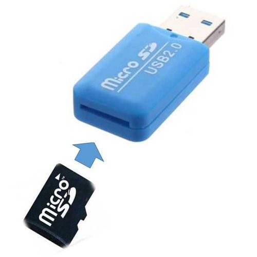 Clé USB 2.0 Lecteur Adaptateur Micro Carte SD - Bleu