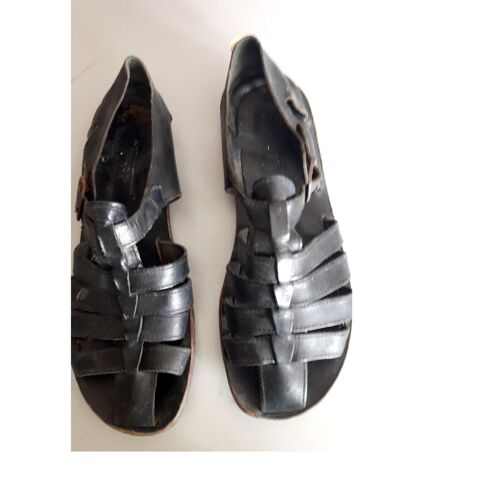 Sandales Homme Cuir Tressé Noir Lanières 41 Peau Chaussure Ouverte Respire Pied Marche Plage Ville Ete Confort Vachette Couleur Foncé Semelle Repos Artisan Elegance Masculin Italie Sandalier Chausseur
