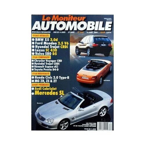Moniteur Automobile (Le) N° 1244 Du 16/08/2001 - Essais - Bmw X5 - Ford Mondeo - Hyundai Trajet - Lexus - Volvo S80 - Chrysler Voyager Crd - Hyundai Trajet - Renault Espace - Toyota Previa - Honda Civic Type R - Mg Zr Zs Zt Zt - Audi Cabriolet - M...