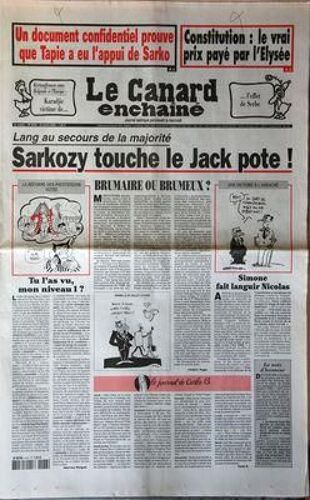 Canard Enchaine (Le) N° 4578 Du 23/07/2008 - Un Document Confidentiels Prouve Que Tapie A Eu L'appui De Sarkozy - Constitution / Le Vrai Prix Paye Par L'elysee - Lang Au Secours De La Majorite / Sarkozy Touche Le Jack Pote - Simone Fait Languir Ni...