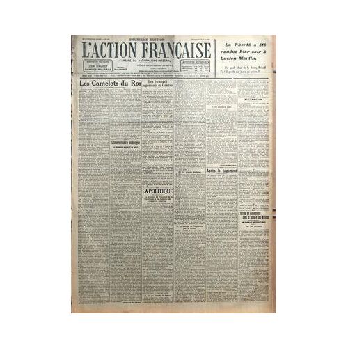 Action Francaise (L') N° 177 Du 26/06/1921 - Les Camelots Du Roi Par Leon Daudet - L'internationale Catholique - Le Congres Projete De Graz Par Bernard De Vesins - Les Etranges Jugements De Geneve Par J. B. - La Politique - I - Le Discours Du Pres...