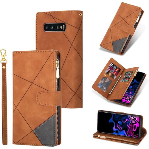 Coque Pour Samsung Galaxy S10 Plus, Etui En Cuir Pu Portefeuille R¿¿Tro Antichoc Flip Case Anti-Choc Housse Avec Fentes De Cartes Fonction Support, Fermeture Magn¿¿Tique - Diamant Brun