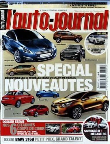Auto Journal (L') N° 797 Du 25/02/2010 - Special Nouveautes - Dossier Essais / 6 Citadines Mini Cab - Fiat 500 C - Toyota Iq - Alfa Mito - Essai Bmw 316 D - Scirocco R - Megane Rs