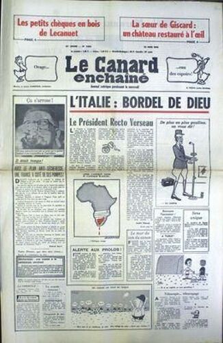 Canard Enchaine (Le) N° 2904 Du 23/06/1976 - Les Petits Cheques En Bois De Lecanuet - La Soeur De Giscard   -   Un Chateau Restaure A L'oeil - Italie - R. Bacri - J. Lap - Moisan - A. Ribaud.