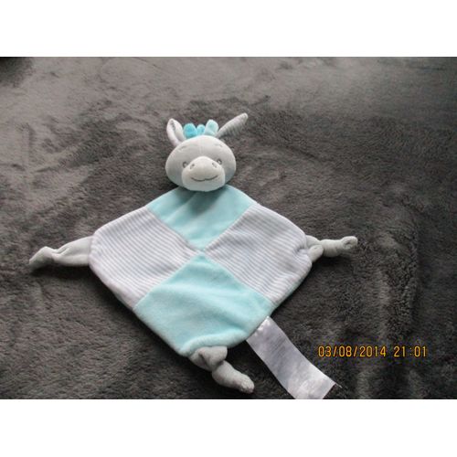 Doudou Plat Zèbre Gris Et Bleu Tom Et Kiddy