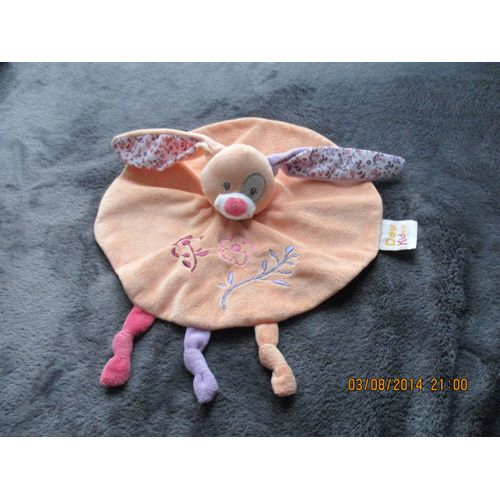 Doudou Plat Rond Orange Lapin Doukidou