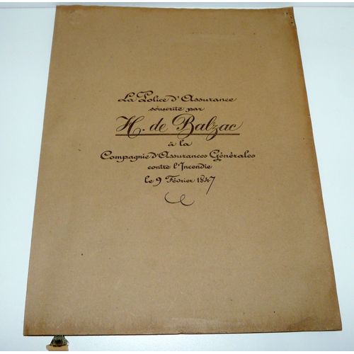 Honoré De Balzac, Fac-Similé De Son Contrat D'assurance Incendie De Février 1847