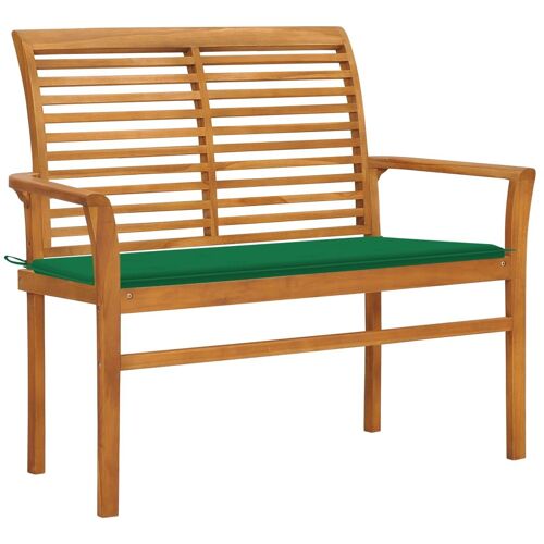 Banc De Jardin Meuble De Patio D'extérieur Terrasse Avec Coussin Vert 112 X 55 X 94 Cm Bois De Teck Massif Helloshop26 02_0011557