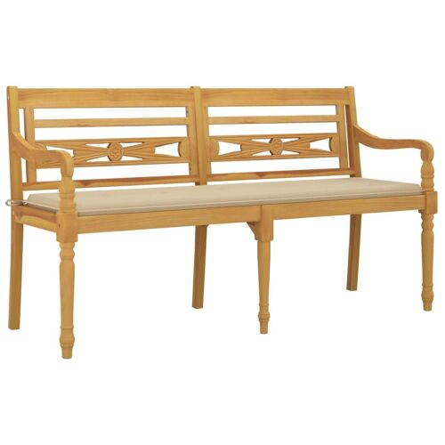 Banc De Jardin Meuble De Patio D'extérieur Terrasse Avec Coussin Beige 150 X 50 X 3 Cm Bois De Teck Massif Helloshop26 02_0011047