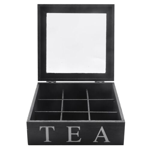 Bois 9 Grilles Boîte à thé Sachets de thé Conteneur Boîte de rangement Boîte cadeau Boîte Cadeau Boîte Cadeau Transparent Couvercle supérieur Jewe