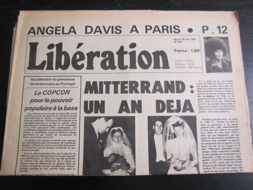 Libération N° 435 Du 20/05/75 : Angela Davis À Paris / Portugal, Le Copcon / 1 An De Giscard