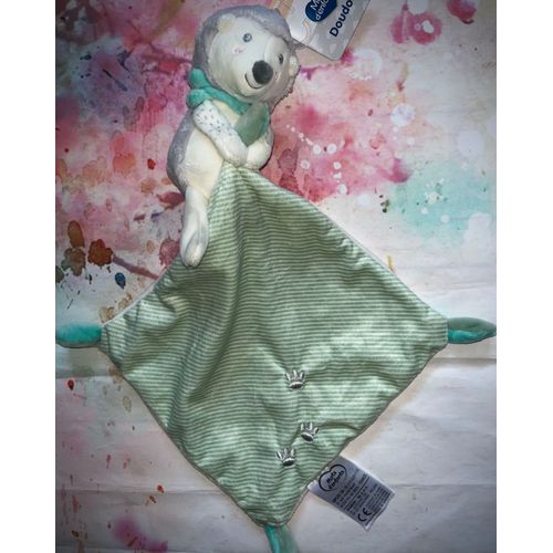 Doudou Herisson Mots D'enfants Blanc Gris Mouchoir Raye Peluche Jouet Bebe