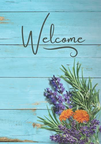 Welcome: Floral Teal Hardcover Guest Book For Vacation Home Rustic With Prompts Visitor Guest Comment Book For Condos, Vacation Rentals, Lodge ... And Second Homes | Blue Wood With Flowers