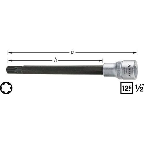 Hazet Douille mâle à culasse - Carré creux 12,5 mm (1/2 pouce) - Profil Polydrive - Longueur totale: 168 mm - 2579-9