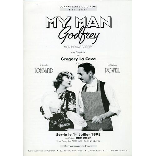 My Man Godfrey, Synopsis Dépliant, Gregory La Cava, Avec William Powell, Carole Lombard, Alice Brady